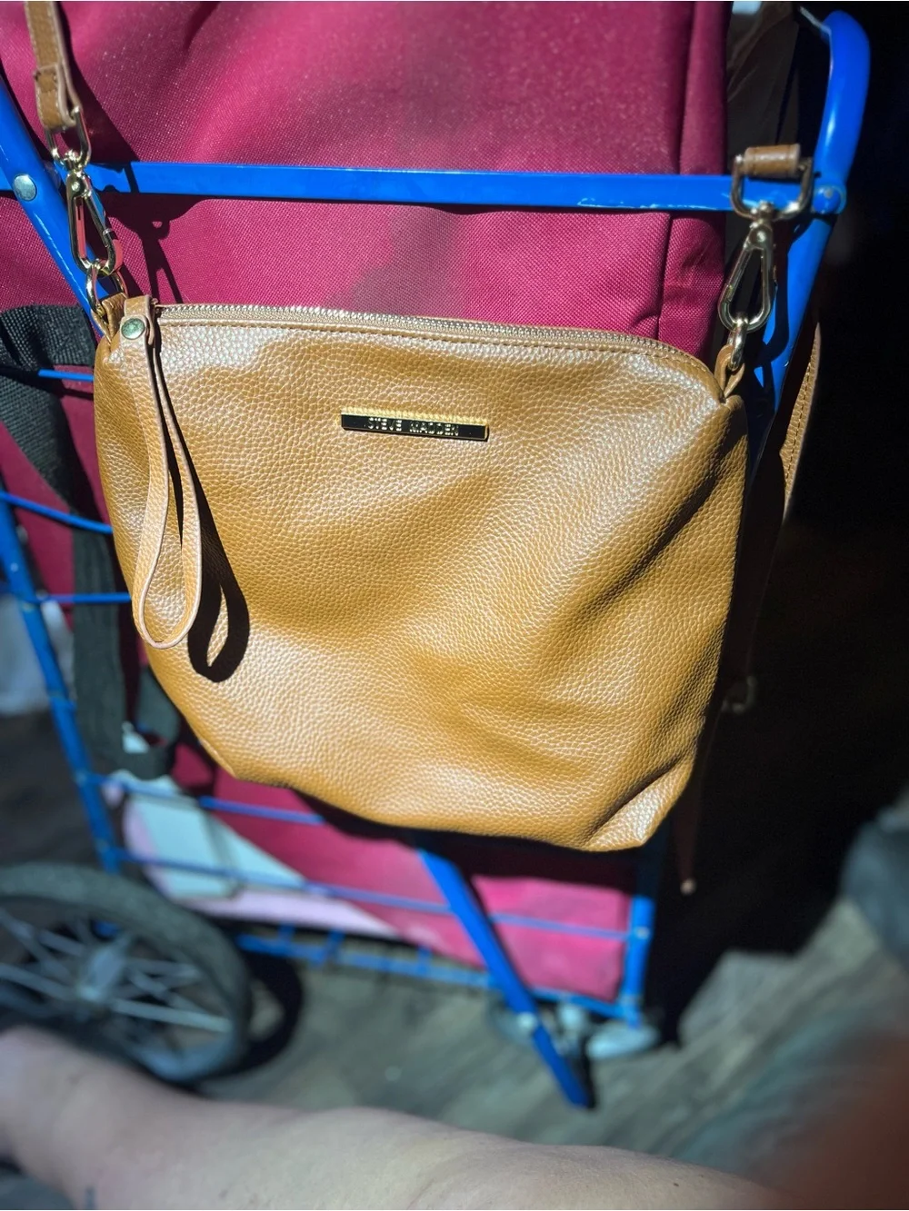 Steve Madden Tan Pebbled Leather Crossbody Wristlet